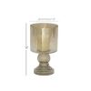 DecMode Brass Glass Handmade Turned Style Pillar Hurricane Lamp with Faux Mercury Glass Finish