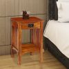 Spacious Mango Wood Telephone Stand with Slatted Side Panels, Brown