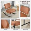 PU material cushioned rocking chair, unique rocking chair, cushioned seat, brown backrest rocking chair, black metal legs. Comfortable side chairs in