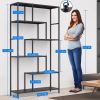6 Tier Black Metal Bookshelf -Sturdy and Stylish Tall Open Bookcase for Plants, Books, and Décor, Multi-Purpose Display Shelf with Anti-Tip Wall Mount