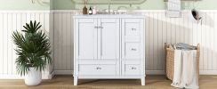 36 Inch Modern Bathroom Vanity with USB Charging, Two Doors and Three Drawers Bathroom Storage Vanity Cabinet, Small Bathroom Vanity cabinet with sing